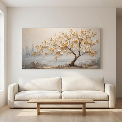 Contemporary Wall Art - Textured Golden Tree