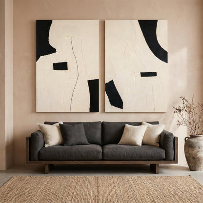 Abstract Art Painting - Monochrome Textured Diptych