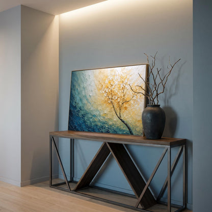 3D Textured Painting - Golden Teal Tree