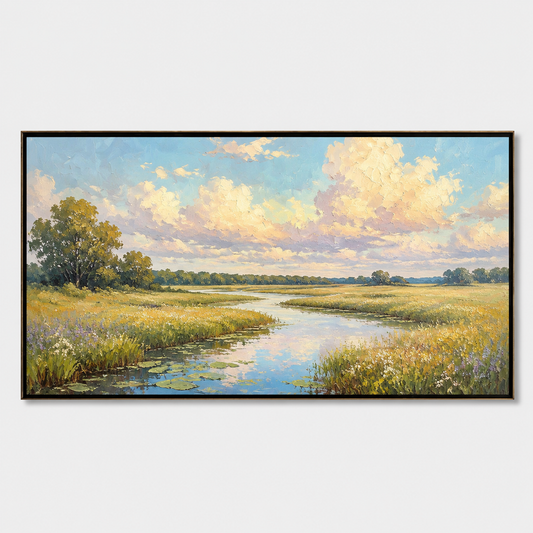3D Textured Painting - Golden River Meadow