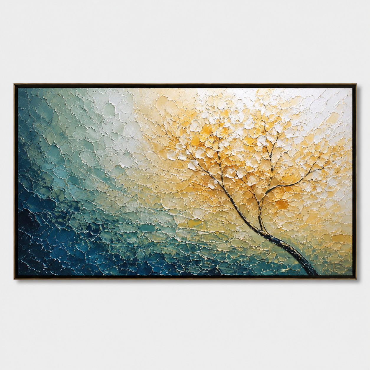3D Textured Painting - Golden Teal Tree
