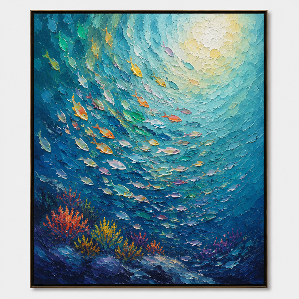 Colorful Painting - Underwater School of Fish