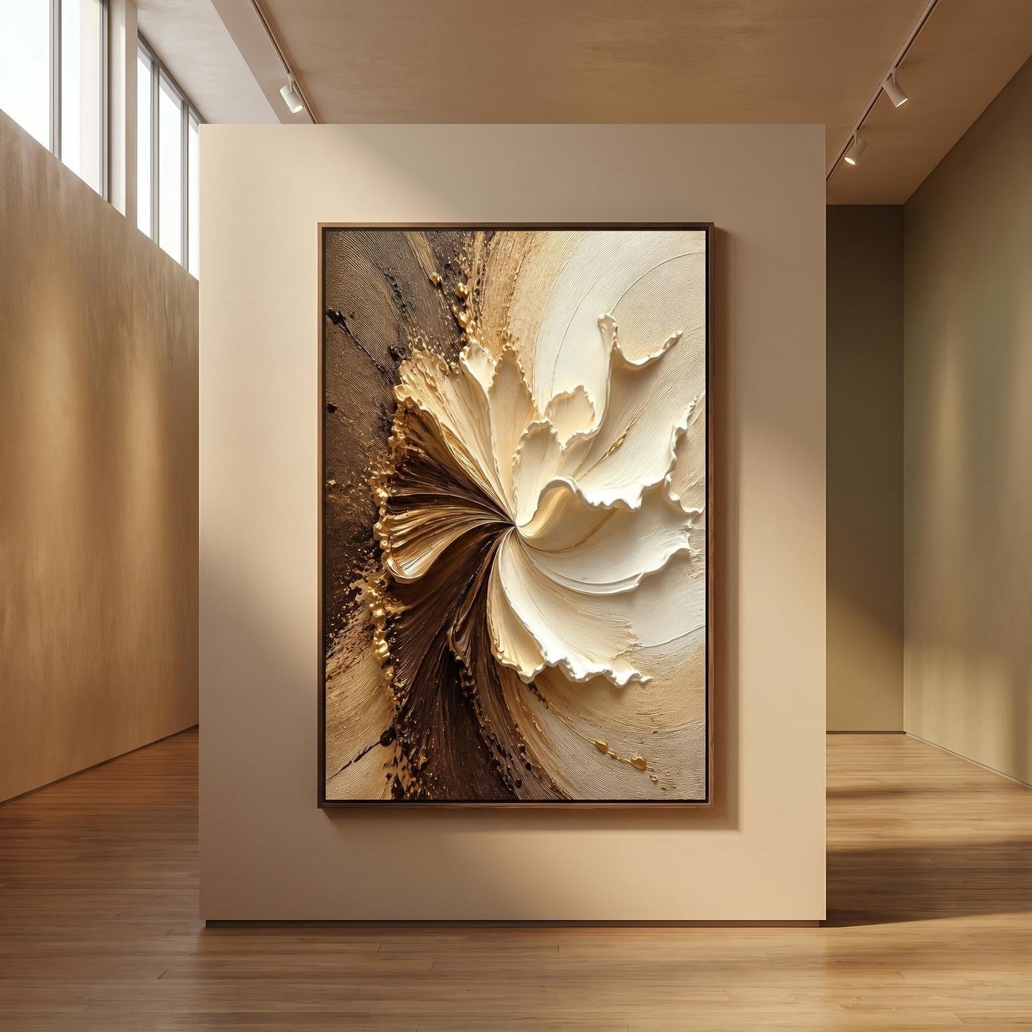 3D Textured Painting - Golden Swirl Bloom