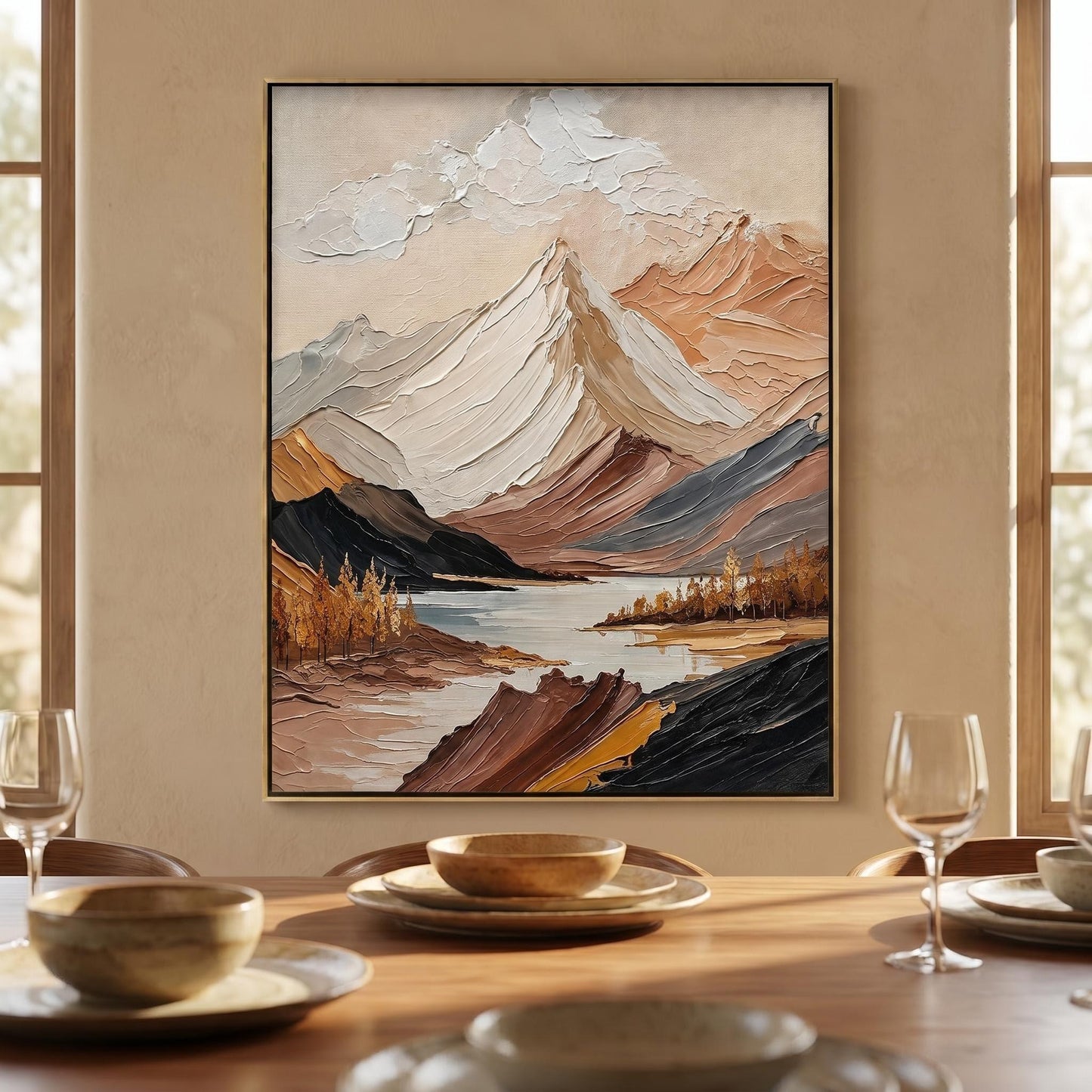 3D Textured Painting - Golden Peak Lake