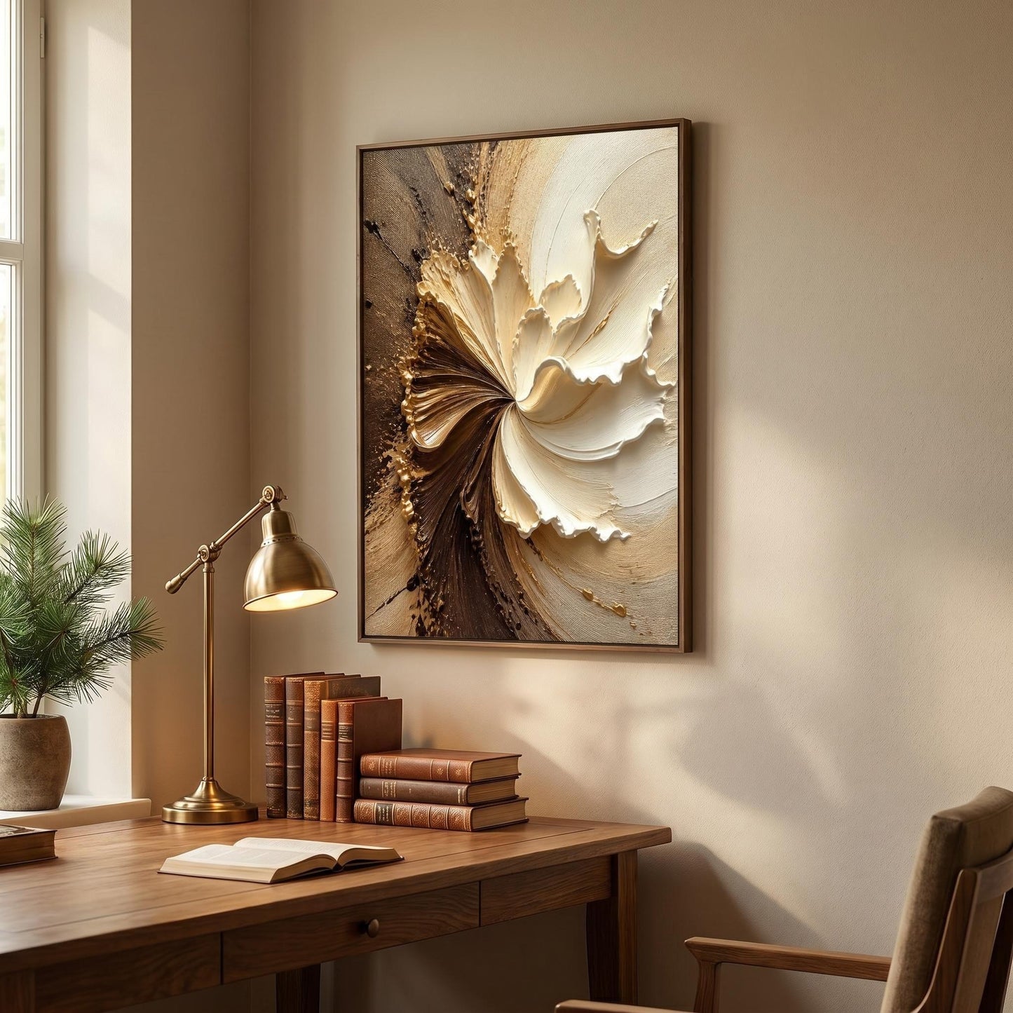 3D Textured Painting - Golden Swirl Bloom