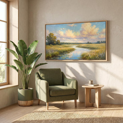 3D Textured Painting - Golden River Meadow