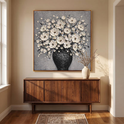 3D Textured Painting - Noir Vase Blooms