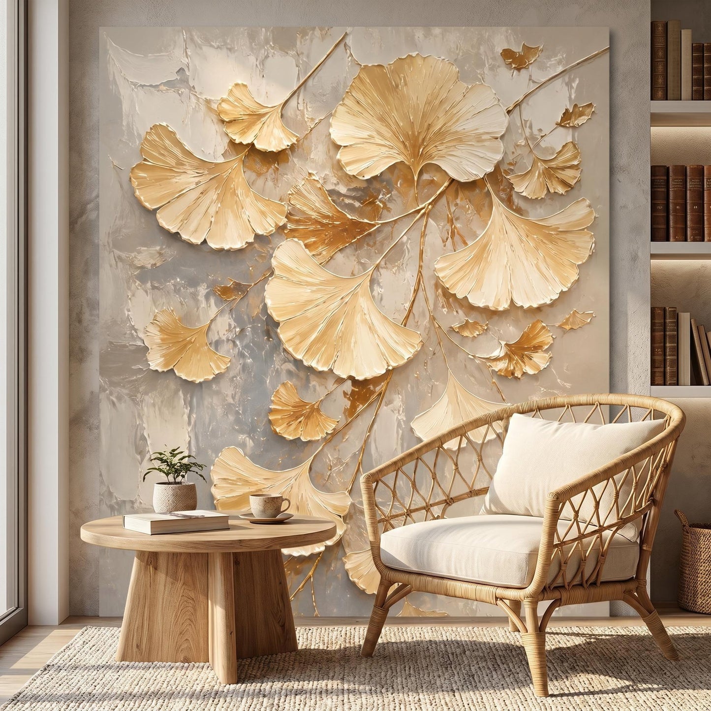 3D Textured Painting - Gilded Ginkgo Whispers