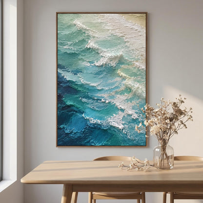3D Textured Painting - Teal Ocean Waves