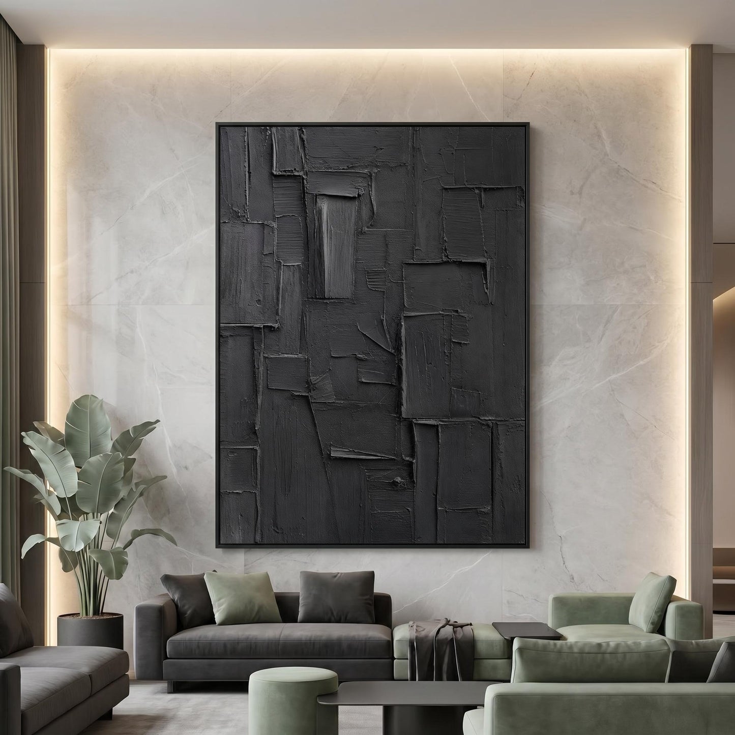 Wabi-Sabi Wall Art - Textured Black Relief