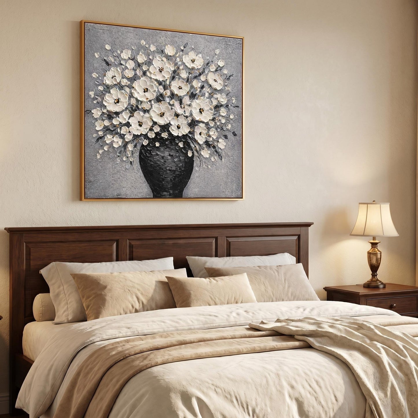 3D Textured Painting - Noir Vase Blooms