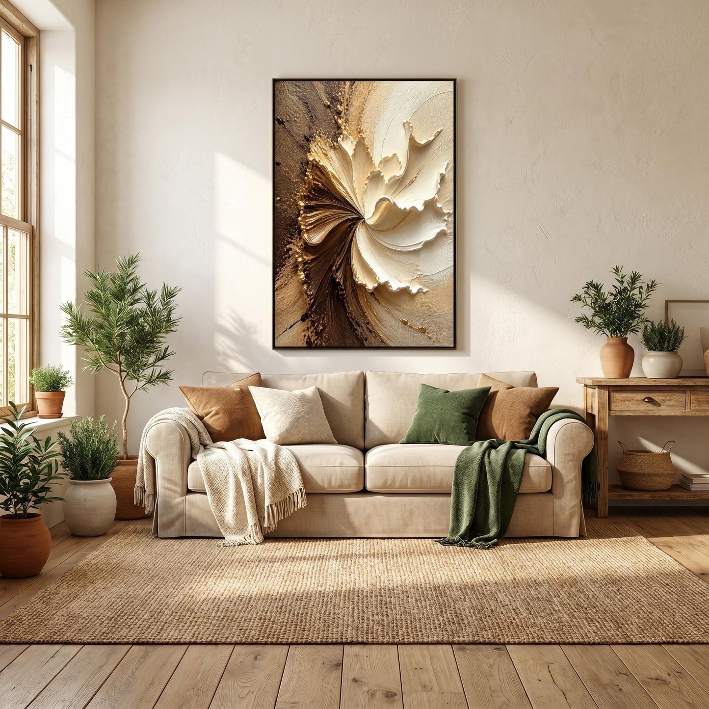 3D Textured Painting - Golden Swirl Bloom