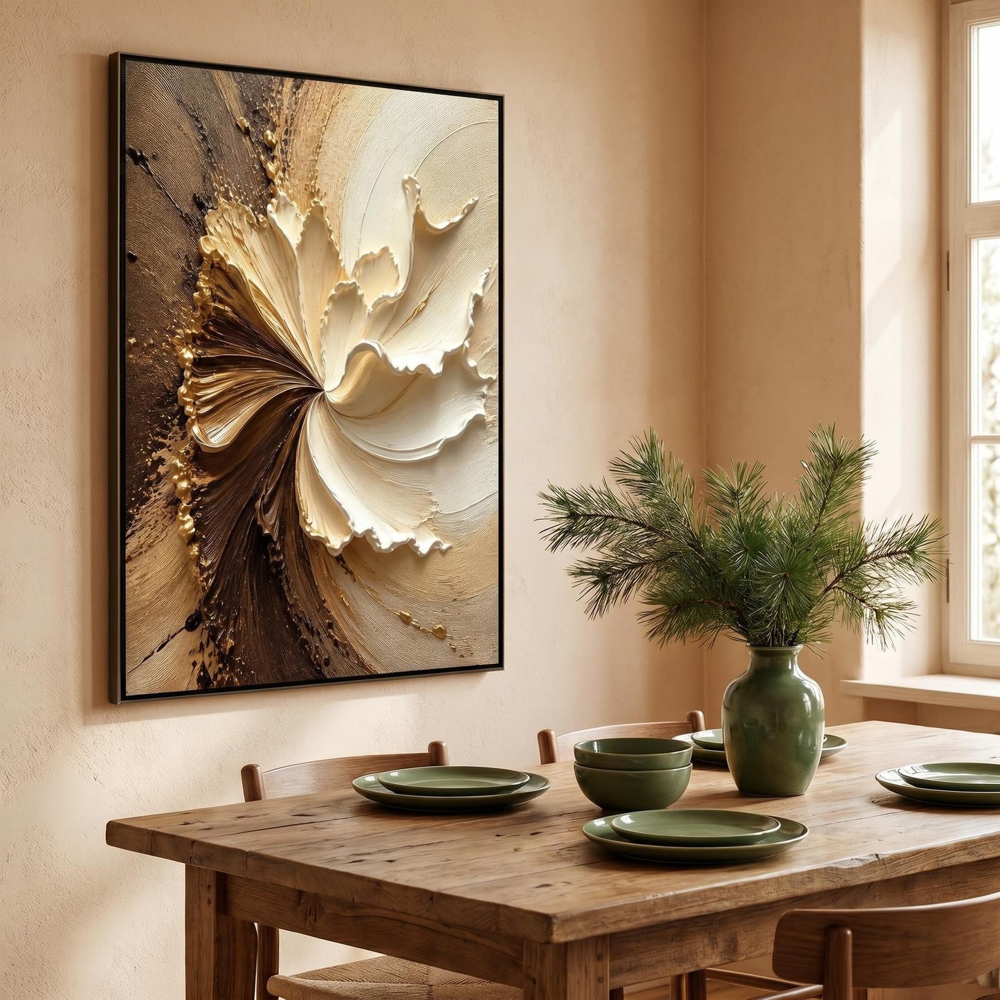 3D Textured Painting - Golden Swirl Bloom