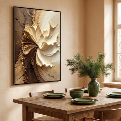 3D Textured Painting - Golden Swirl Bloom