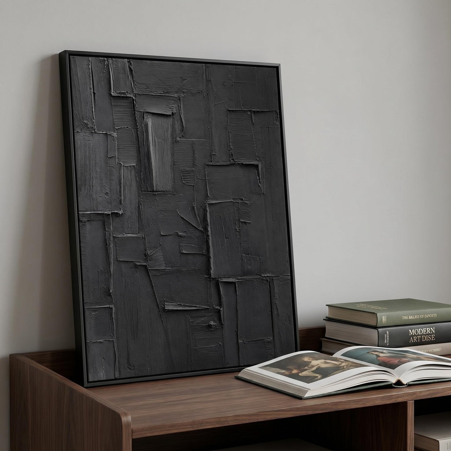 Wabi-Sabi Wall Art - Textured Black Relief