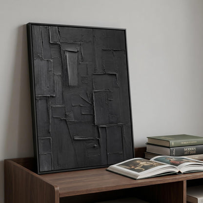 Wabi-Sabi Wall Art - Textured Black Relief