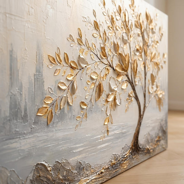Contemporary Wall Art - Textured Golden Tree
