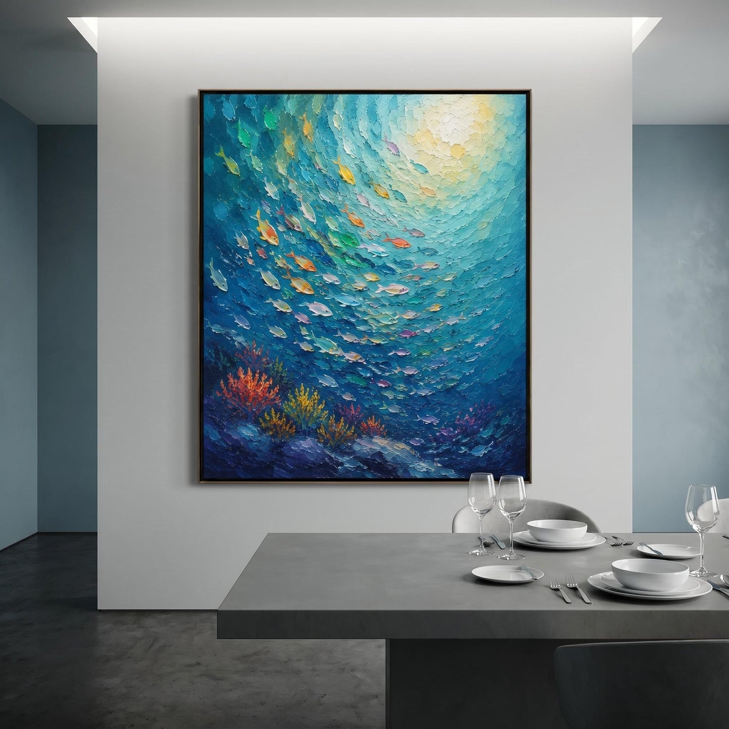 Colorful Painting - Underwater School of Fish