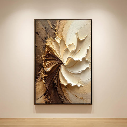 3D Textured Painting - Golden Swirl Bloom