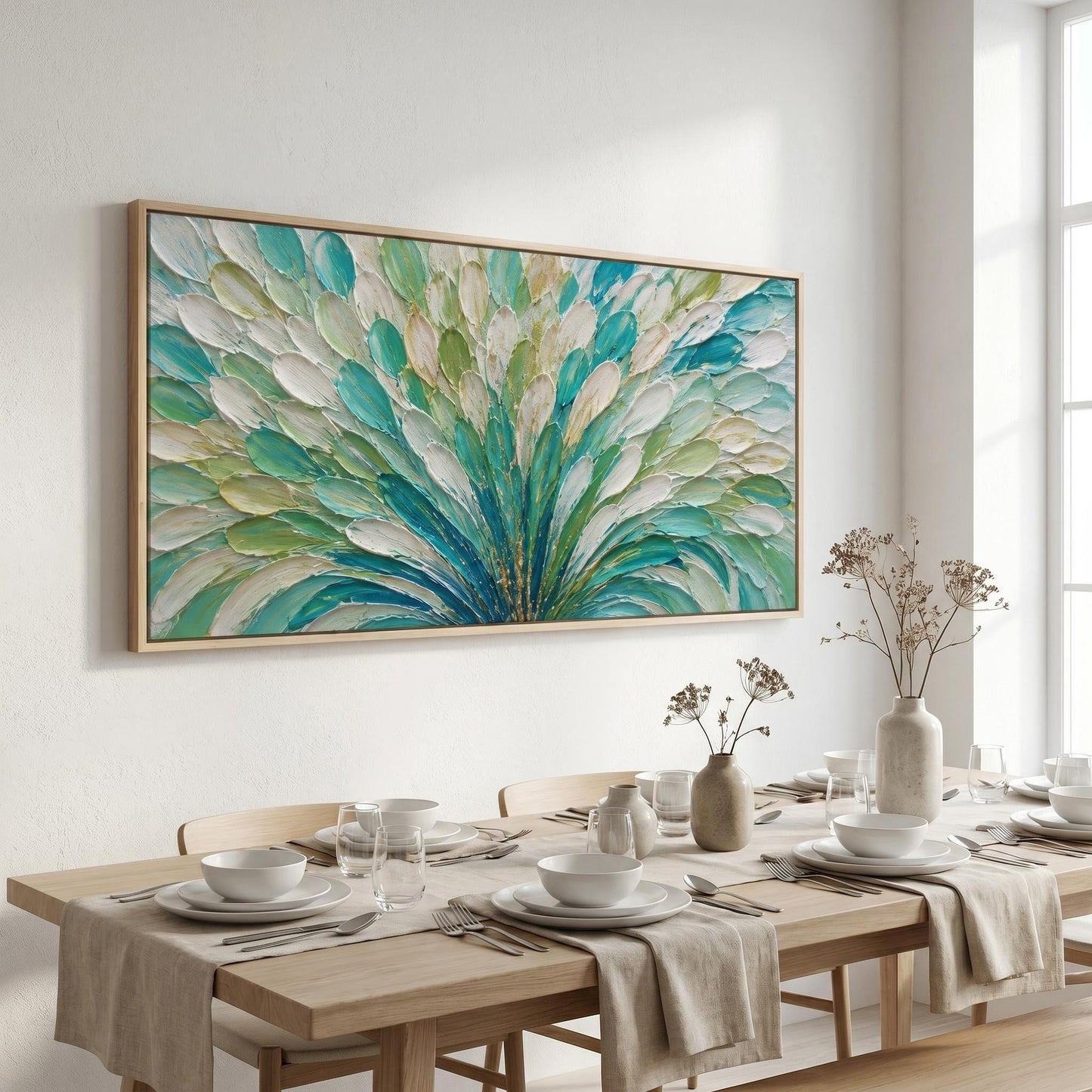 3D Textured Painting - Teal Peacock Bloom