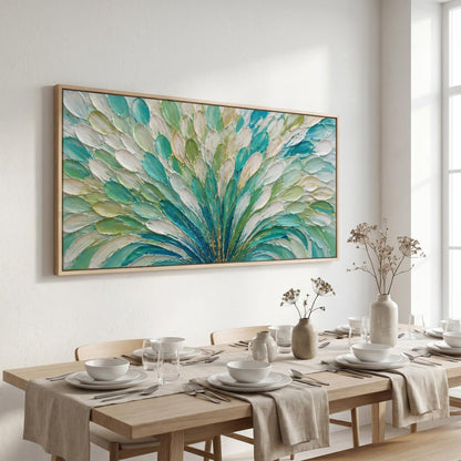 3D Textured Painting - Teal Peacock Bloom