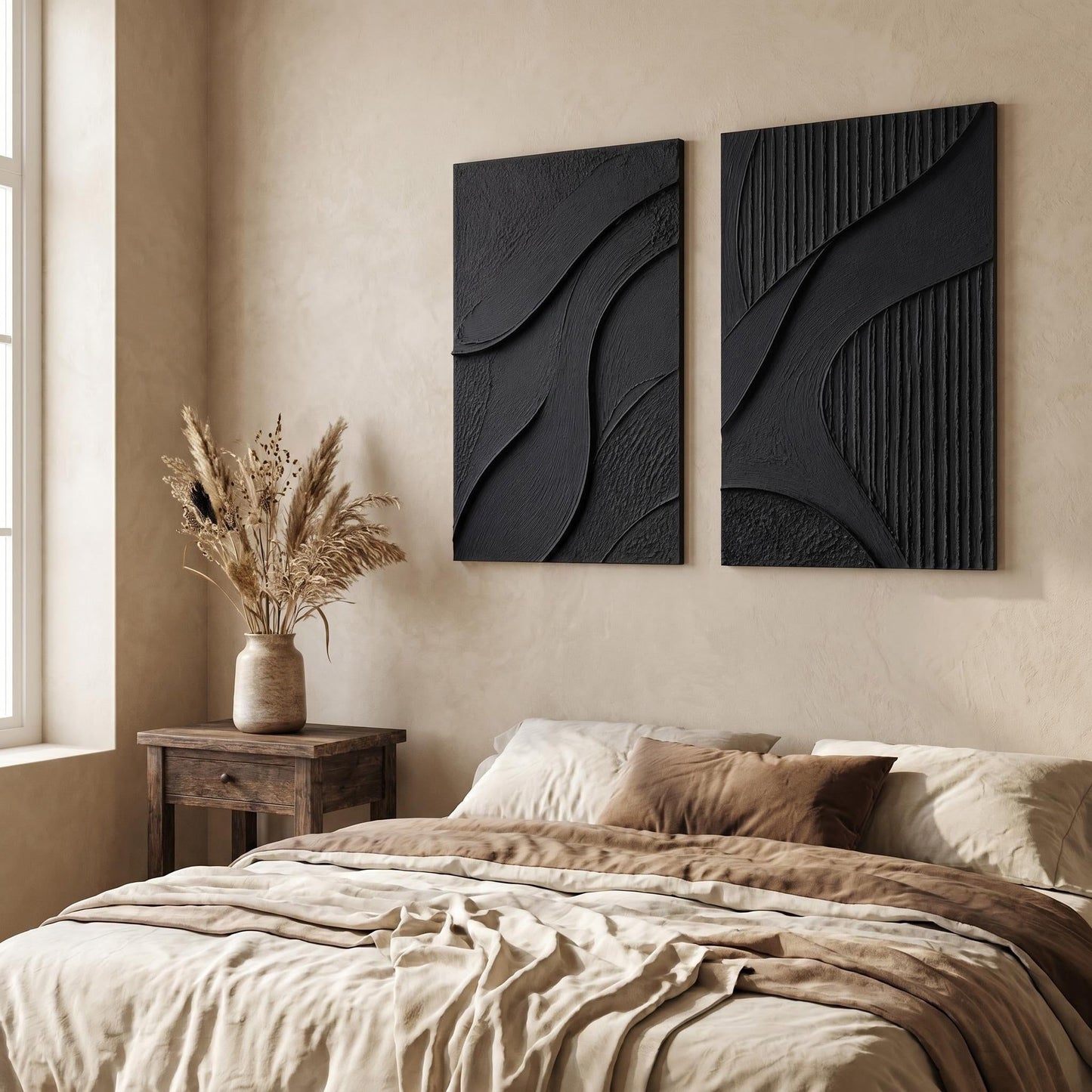 Wabi-Sabi Wall Art - Noir Flow Diptych
