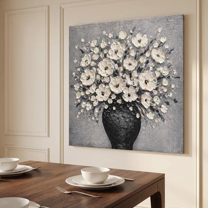 3D Textured Painting - Noir Vase Blooms