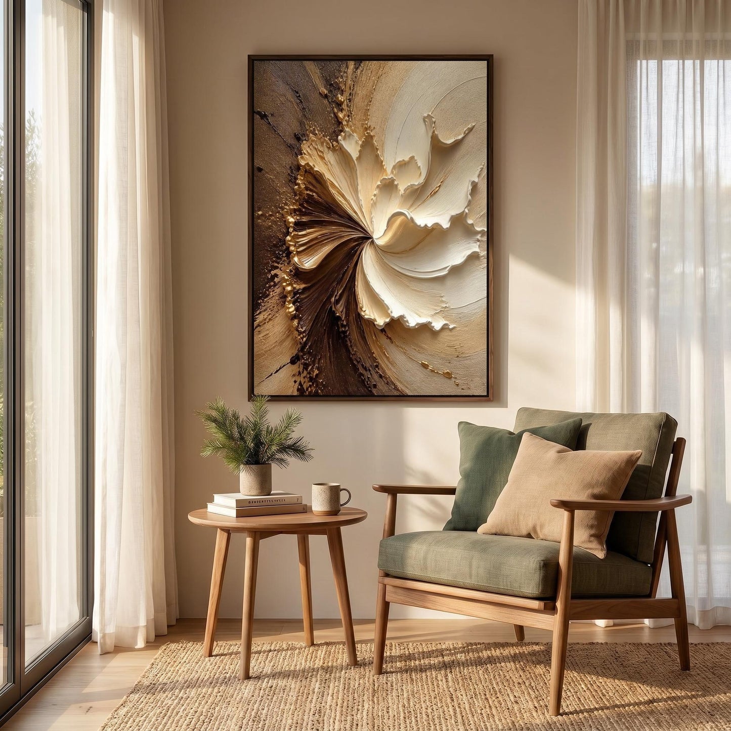 3D Textured Painting - Golden Swirl Bloom