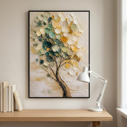 3D Textured Painting - Golden Green Tree