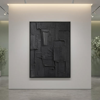 Wabi-Sabi Wall Art - Textured Black Relief