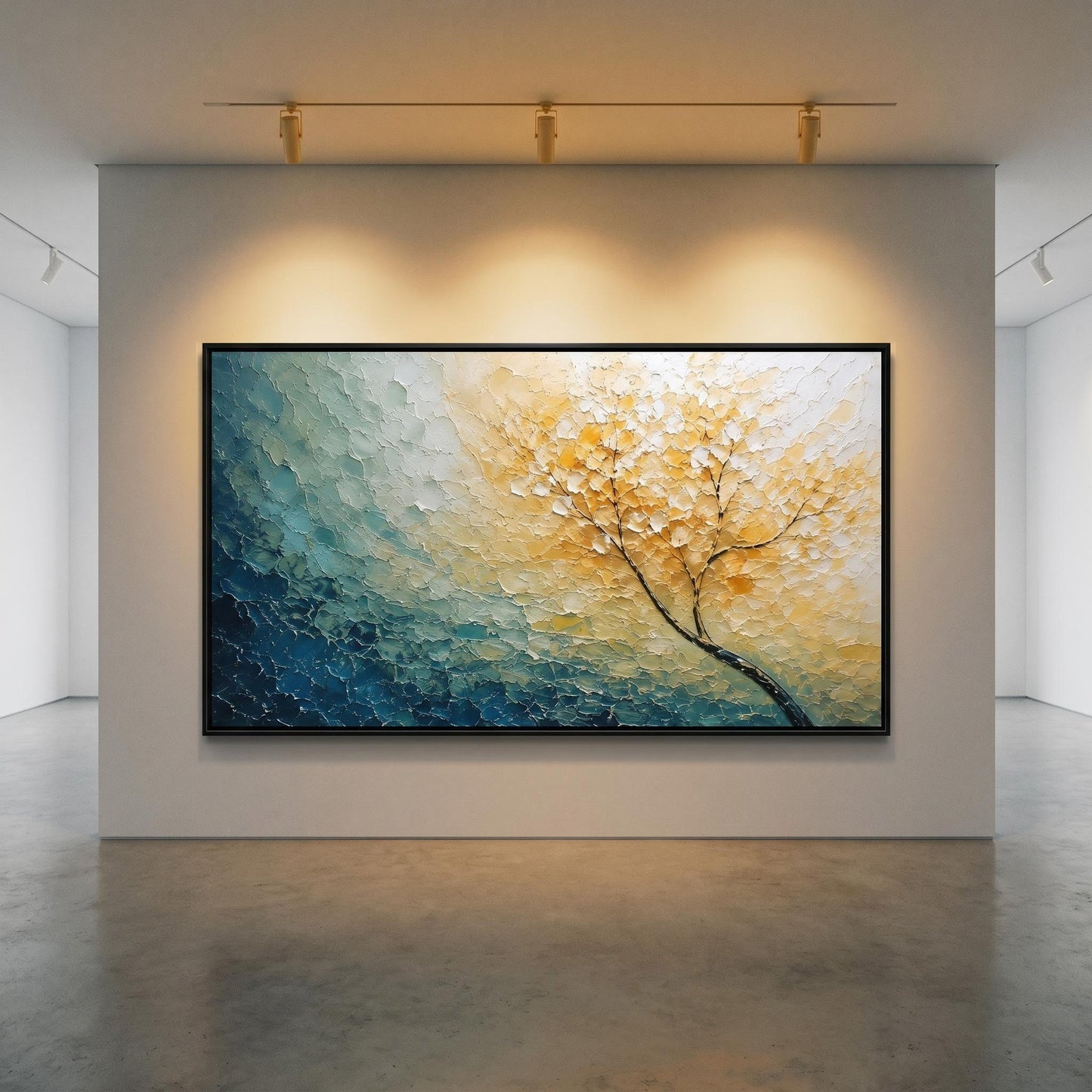 3D Textured Painting - Golden Teal Tree