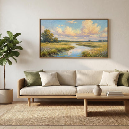 3D Textured Painting - Golden River Meadow