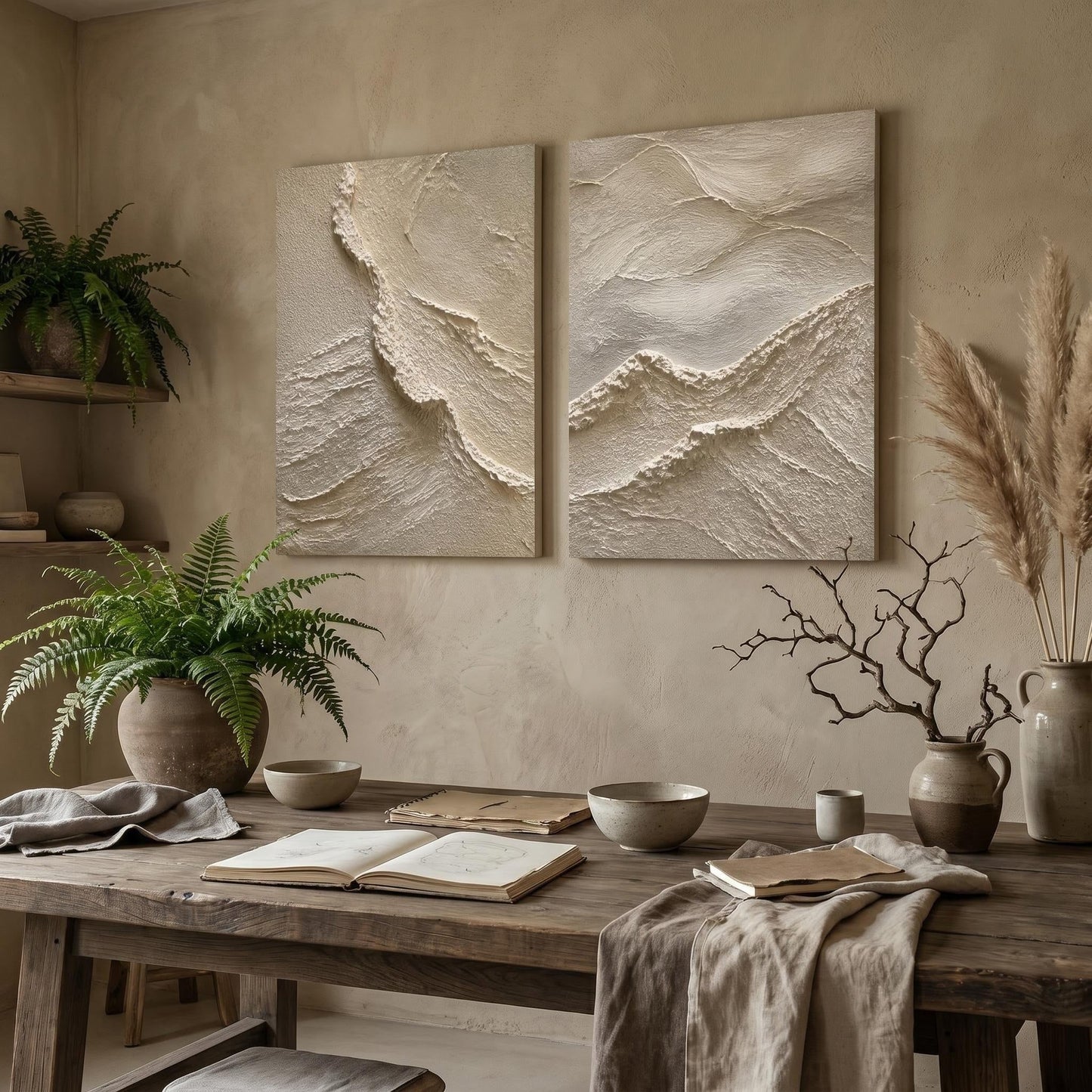 3D Textured Painting - Textured Terrain Diptych